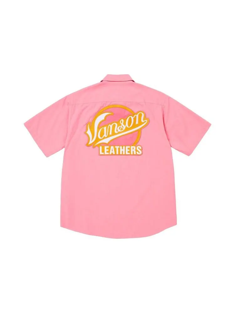 Рубашка Supreme x Vanson Leathers Short-Sleeve Work Shirt 'Pink' — изображение 2 из 2, розовый