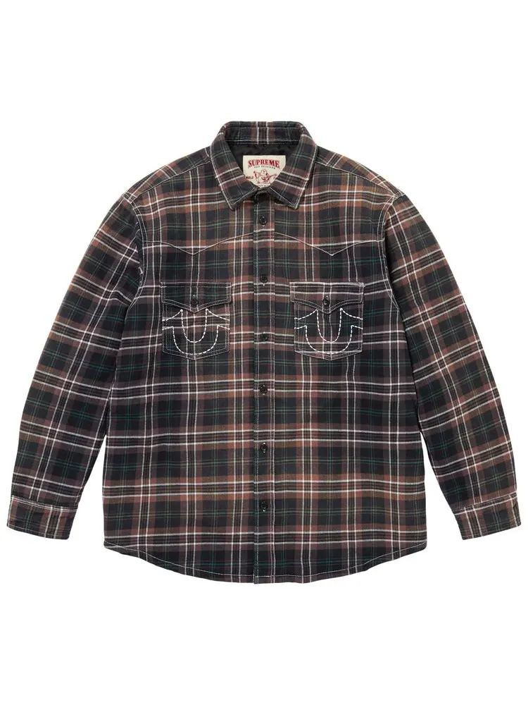Стеганая клетчатая фланелевая рубашка Supreme x True Religion на подкладке
