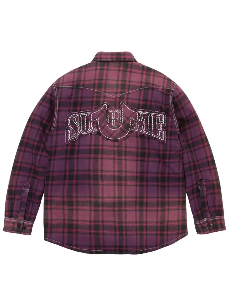 Стеганая клетчатая фланелевая рубашка Supreme x True Religion на подкладке, фиолетового цвета — изображение 2 из 2