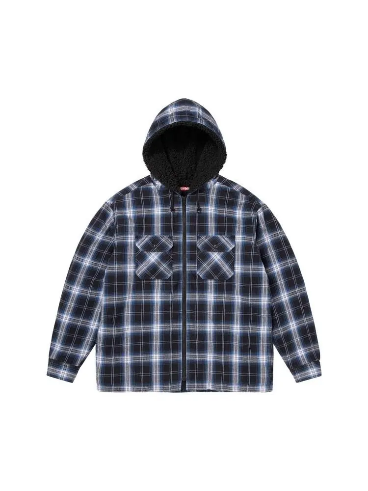 Рубашка Supreme Lined Zip Up Hooded Flannel Shirt 'Black' — изображение 1 из 2, черный