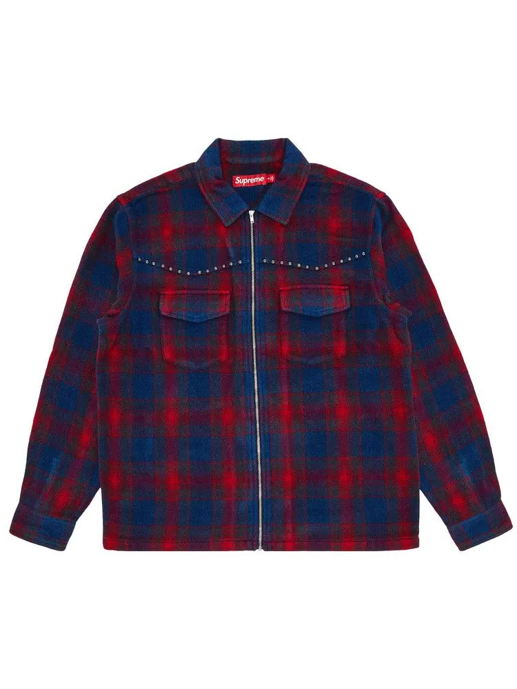 Рубашка Supreme Studded Shadow Plaid Zip Up Shirt — изображение 1 из 3, темно-синий