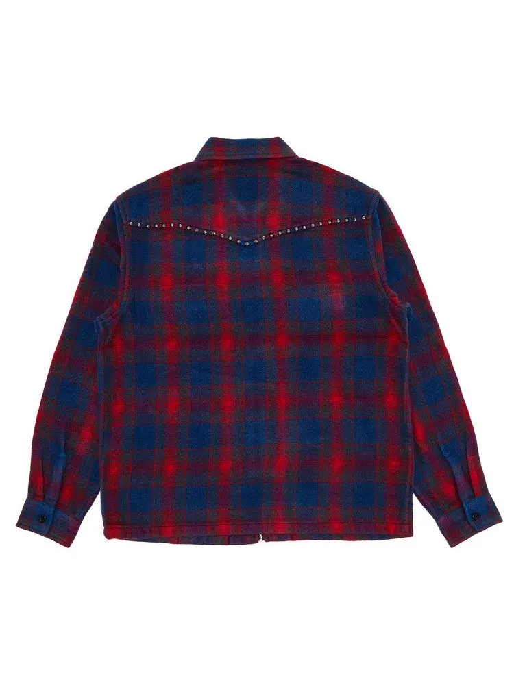 Рубашка Supreme Studded Shadow Plaid Zip Up Shirt — изображение 2 из 3, темно-синий