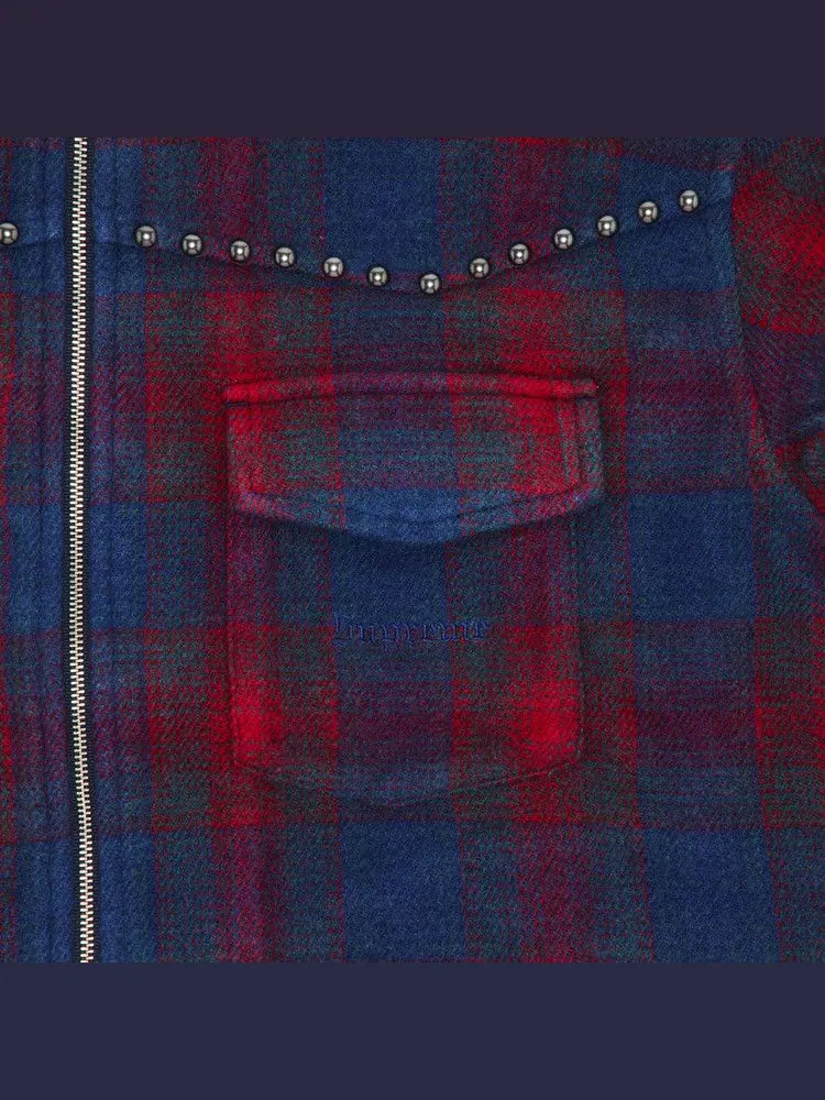 Рубашка Supreme Studded Shadow Plaid Zip Up Shirt — изображение 3 из 3, темно-синий
