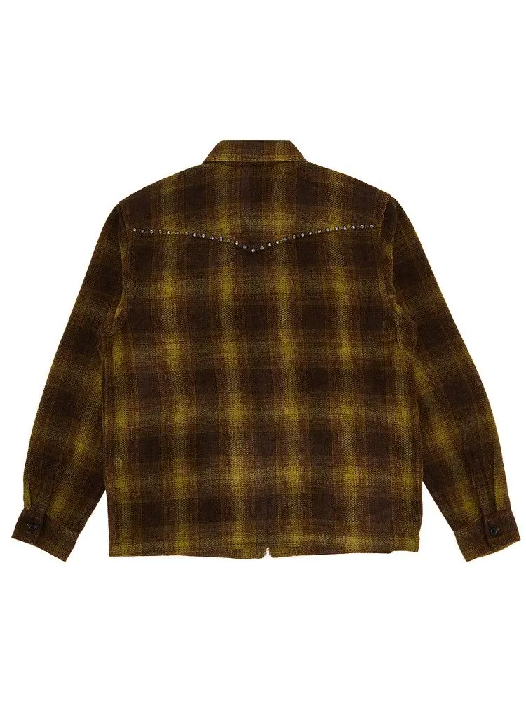 Рубашка Supreme Studded Shadow Plaid Zip Up Shirt — изображение 2 из 3, оливковый