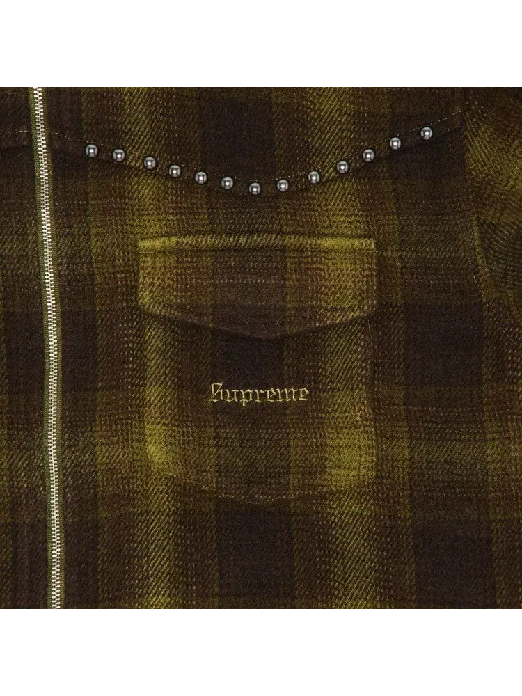 Рубашка Supreme Studded Shadow Plaid Zip Up Shirt — изображение 3 из 3, оливковый