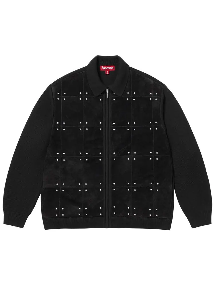 Кардиган Supreme из замши с заклепками и застежкой на молнию