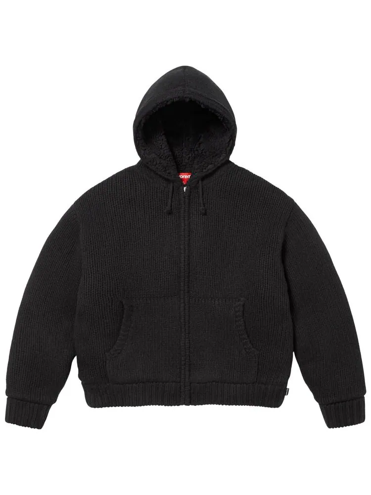 Свитер Supreme с капюшоном на молнии и подкладкой из искусственной овчины