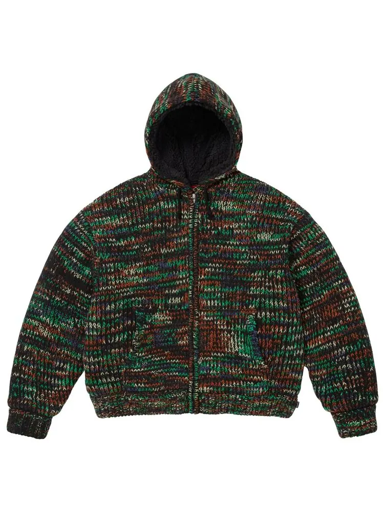 Свитер Supreme с капюшоном на молнии и подкладкой из искусственной овчины