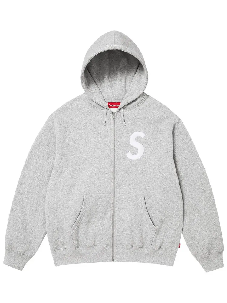 Толстовка Supreme с капюшоном на молнии и логотипом S — изображение 1 из 1, серый