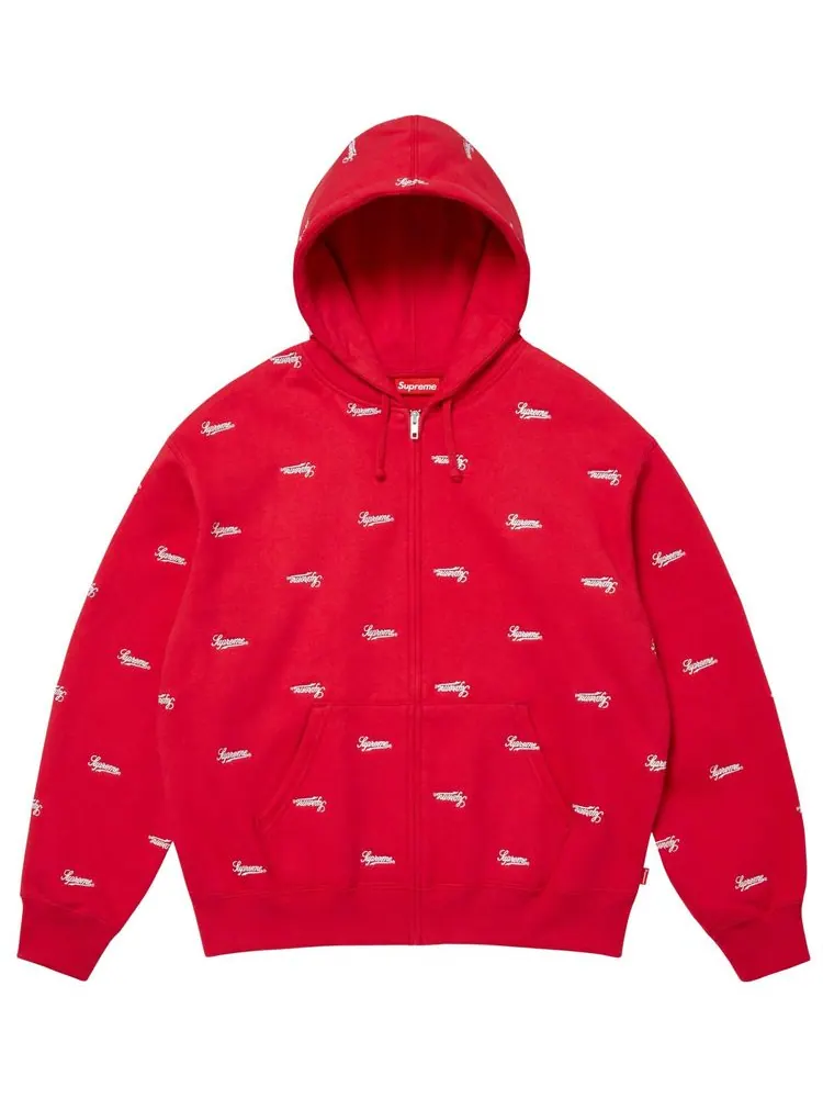 Толстовка Supreme Repeat Script на молнии с капюшоном — изображение 1 из 1, красный