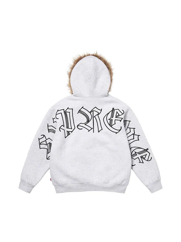 Толстовка Supreme Faux Fur Zip Up Hooded Sweatshirt — изображение 1 из 2, серый