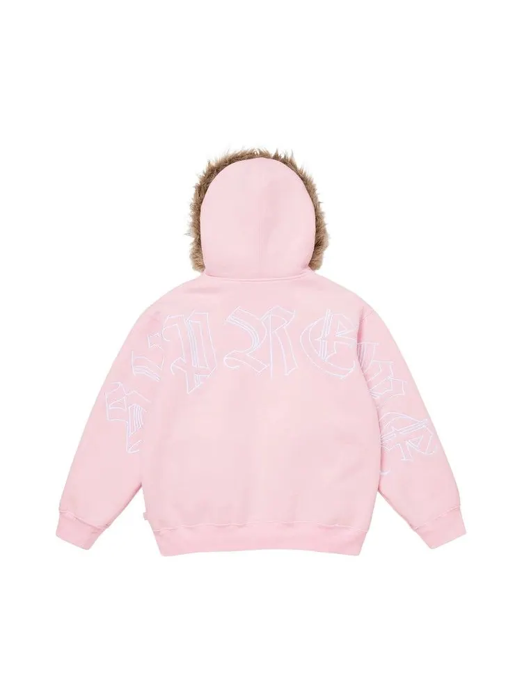 Толстовка Supreme Faux Fur Zip Up Hooded Sweatshirt — изображение 1 из 2, розовый