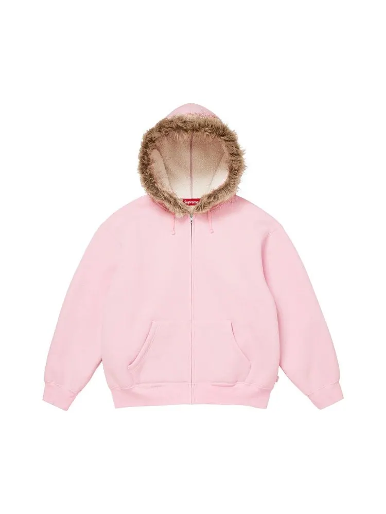 Толстовка Supreme Faux Fur Zip Up Hooded Sweatshirt — изображение 2 из 2, розовый