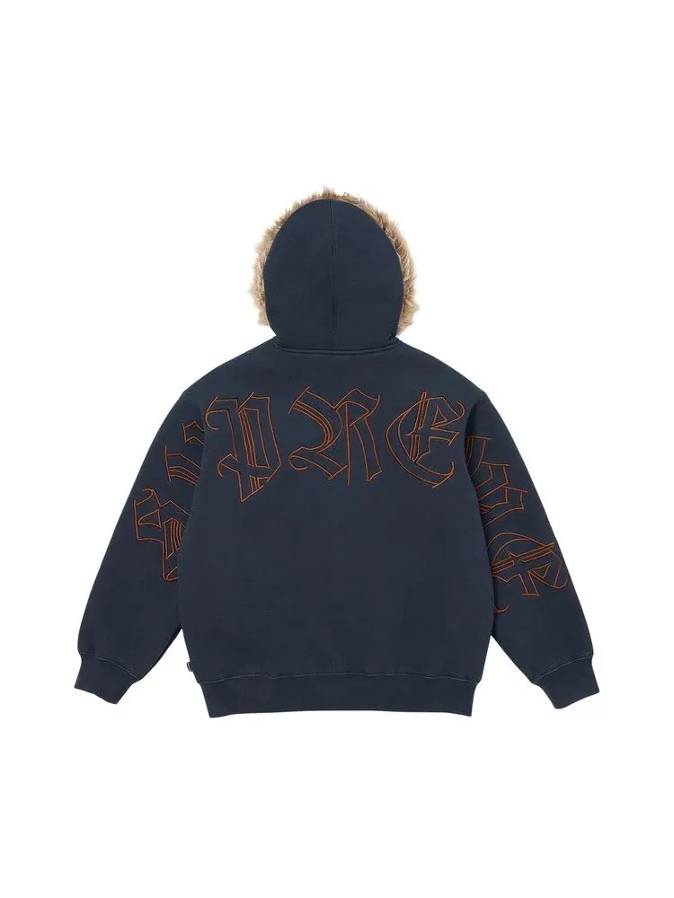 Толстовка Supreme Faux Fur Zip Up Hooded Sweatshirt — изображение 1 из 2, темно-синий