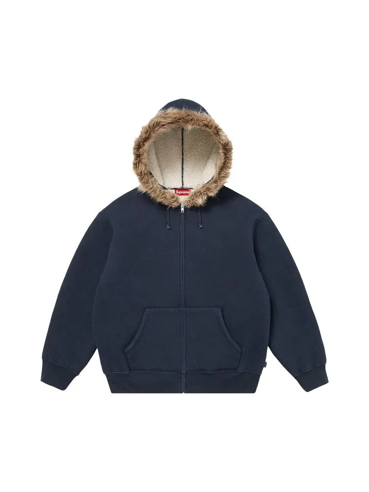 Толстовка Supreme Faux Fur Zip Up Hooded Sweatshirt — изображение 2 из 2, темно-синий