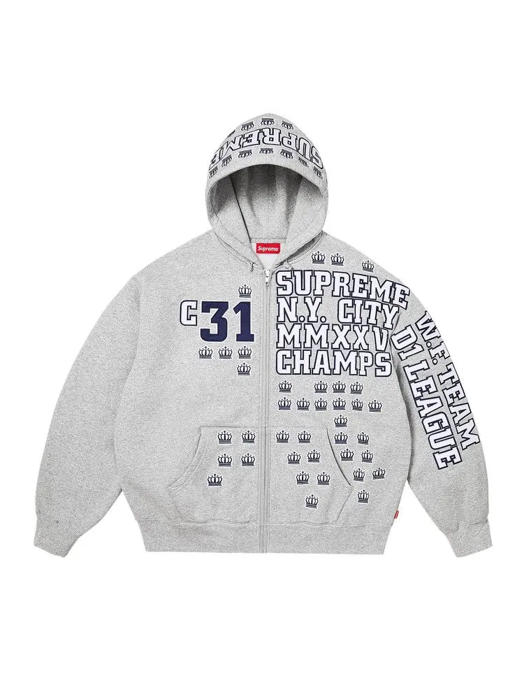 Толстовка Supreme League Champs Zip Up Hooded Sweatshirt — изображение 1 из 3, серый