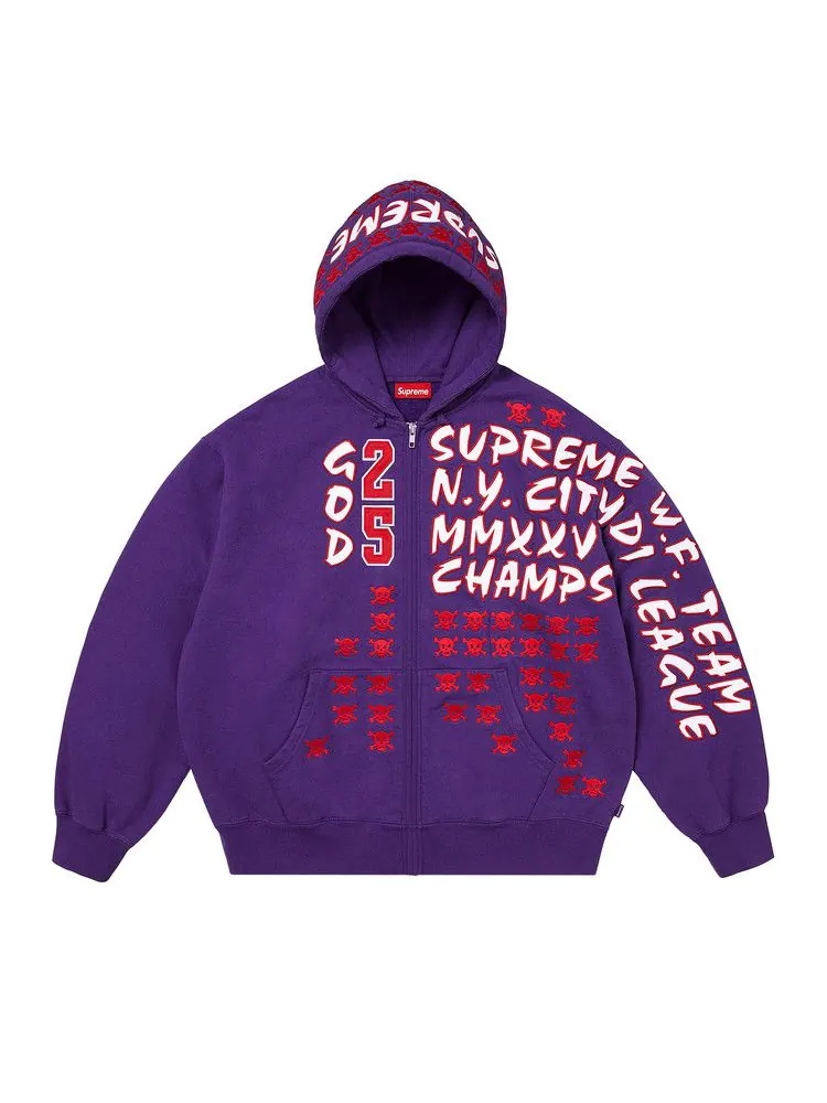 Толстовка Supreme League Champs Zip Up Hooded Sweatshirt — изображение 1 из 3, фиолетовый