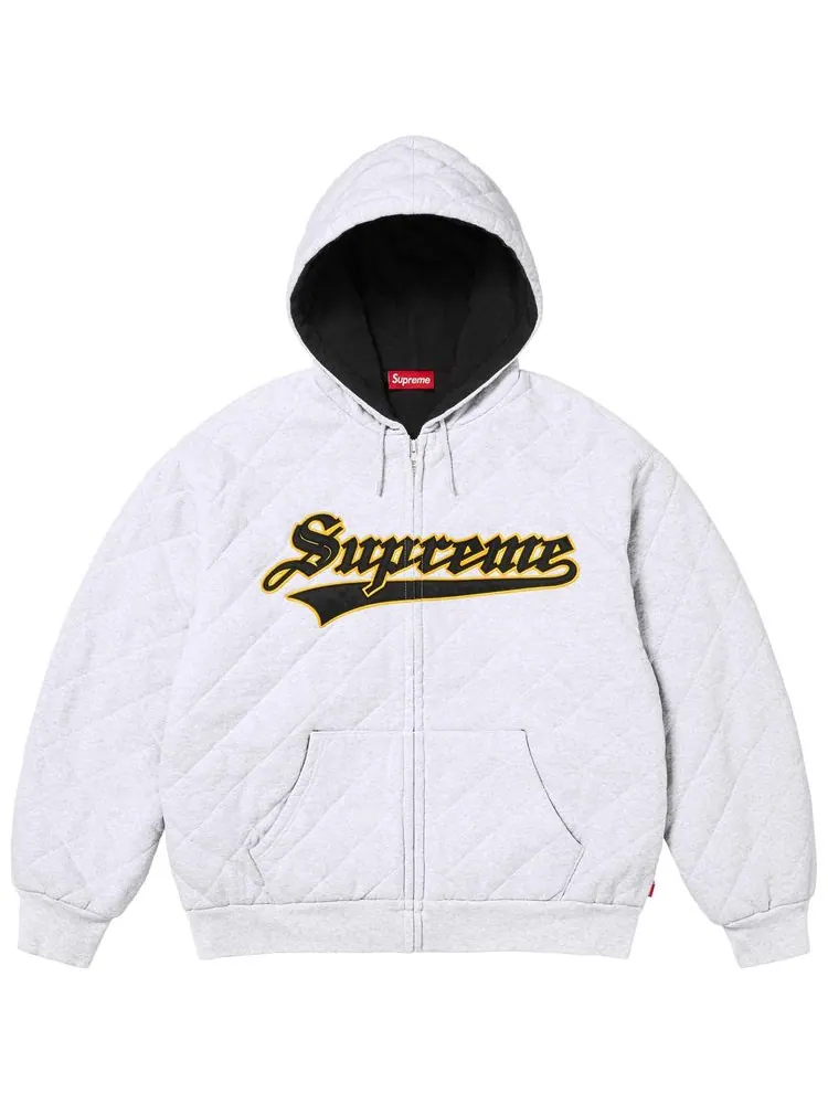Стеганая толстовка Supreme на молнии с капюшоном — изображение 1 из 1, серый