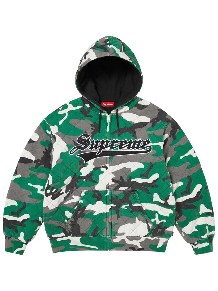 Стеганая толстовка Supreme на молнии с капюшоном — изображение 1 из 1, зеленый