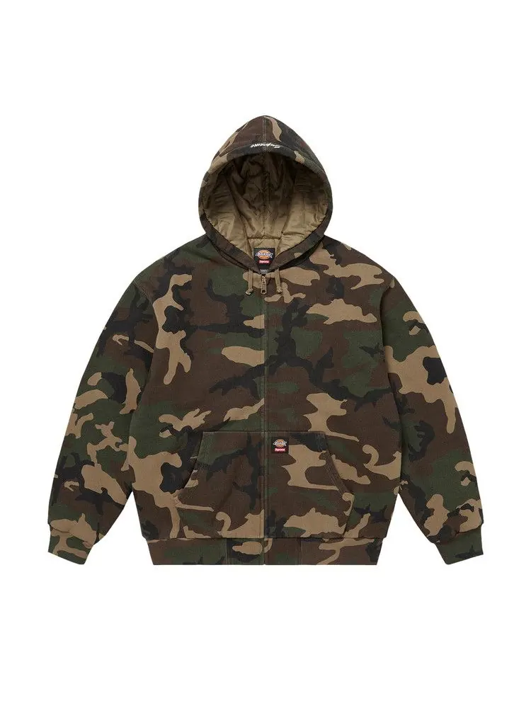 Толстовка Supreme x Dickies Quilted Lined Zip Up Hooded Sweatshirt, Woodland Camo — изображение 1 из 3, зеленый