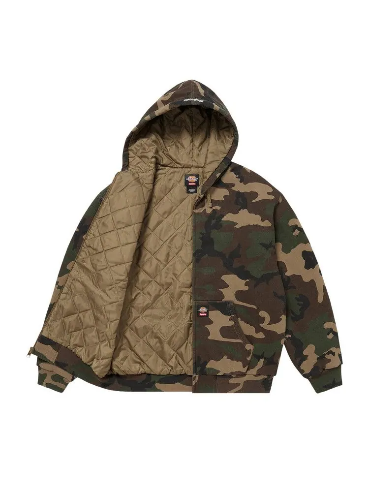 Толстовка Supreme x Dickies Quilted Lined Zip Up Hooded Sweatshirt, Woodland Camo — изображение 2 из 3, зеленый