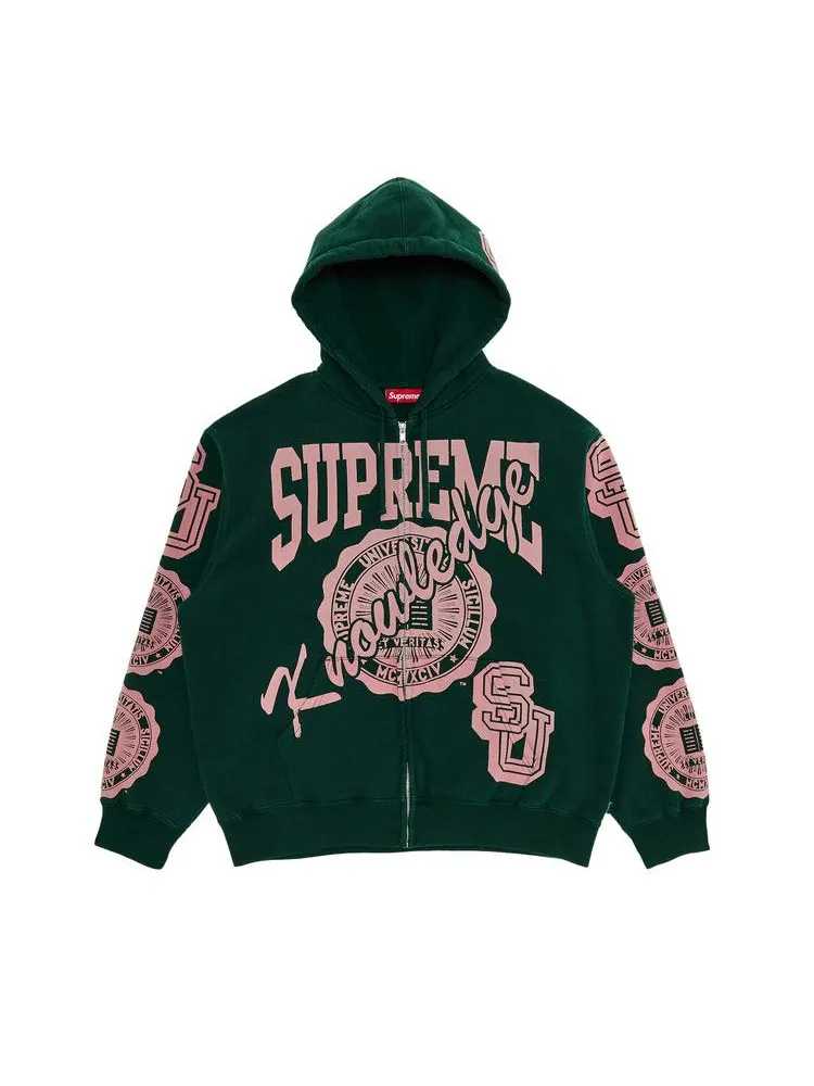 Толстовка Supreme Knowledge Reigns Zip Up Hooded Sweatshirt — изображение 1 из 3, темный зеленый