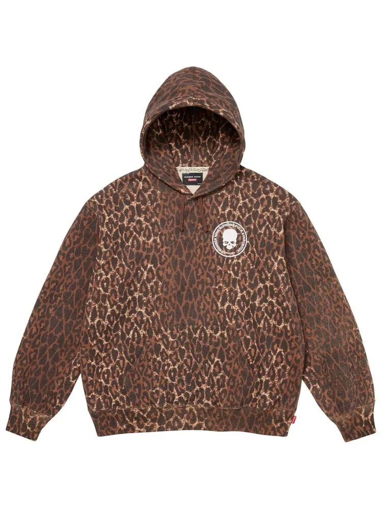 Толстовка Supreme x Number (N)Ine с капюшоном, леопардовый принт — изображение 1 из 2, коричневый