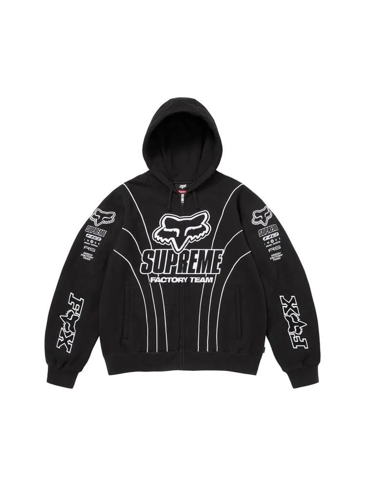 Толстовка Supreme x Fox Racing Zip Up Hooded Sweatshirt 'Black' — изображение 1 из 2, черный