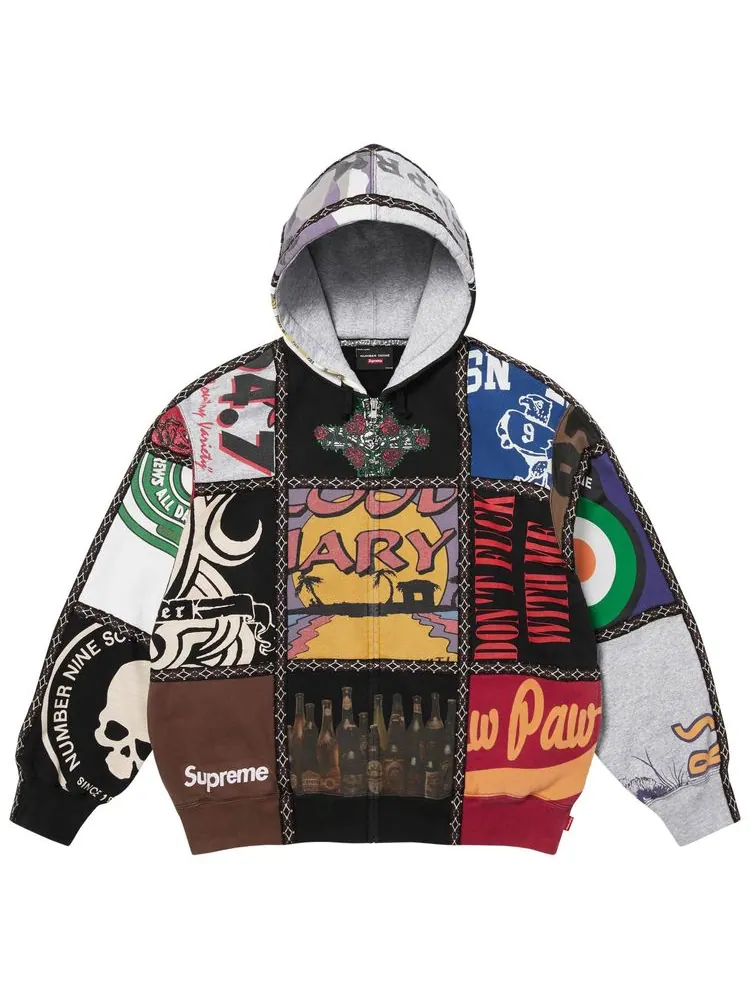 Толстовка Supreme x Number (N)Ine с капюшоном на молнии и лоскутным рисунком — изображение 1 из 2, мульти