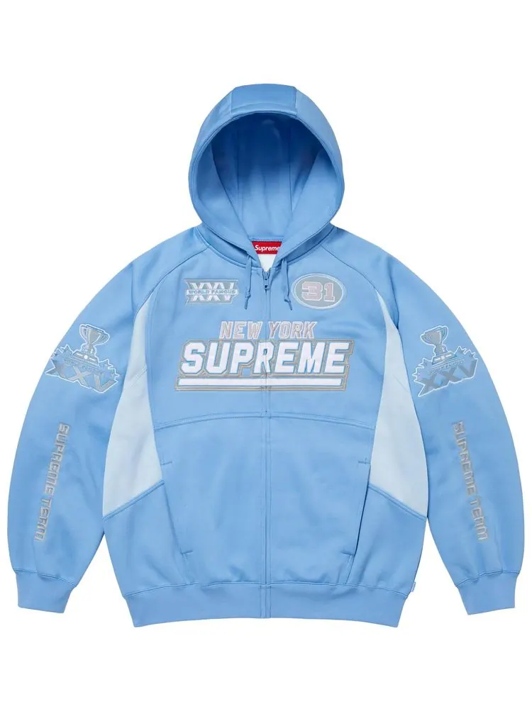 Толстовка Supreme Football на молнии с капюшоном — изображение 1 из 2, светло-голубая