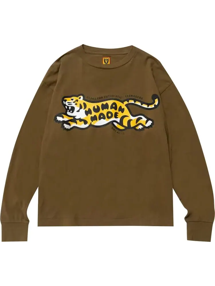 Футболка Human Made Tiger Long-Sleeve T-Shirt 'Olive Drab' — изображение 1 из 2, зеленый
