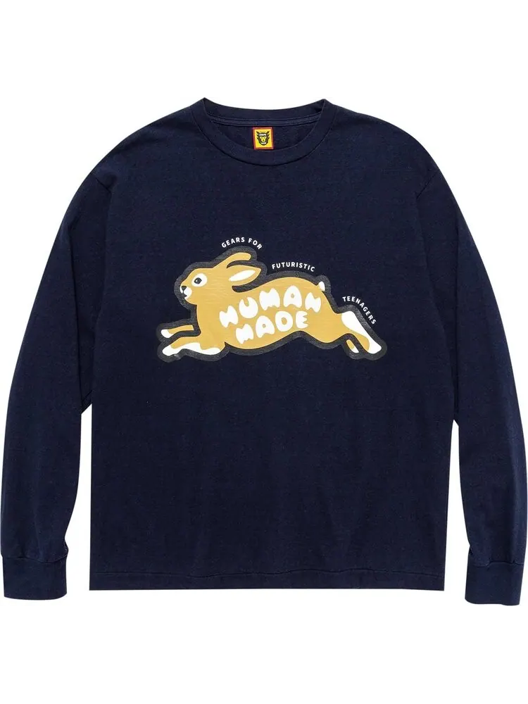 Футболка Human Made Rabbit Long-Sleeve T-Shirt 'Navy' — изображение 1 из 1, синий