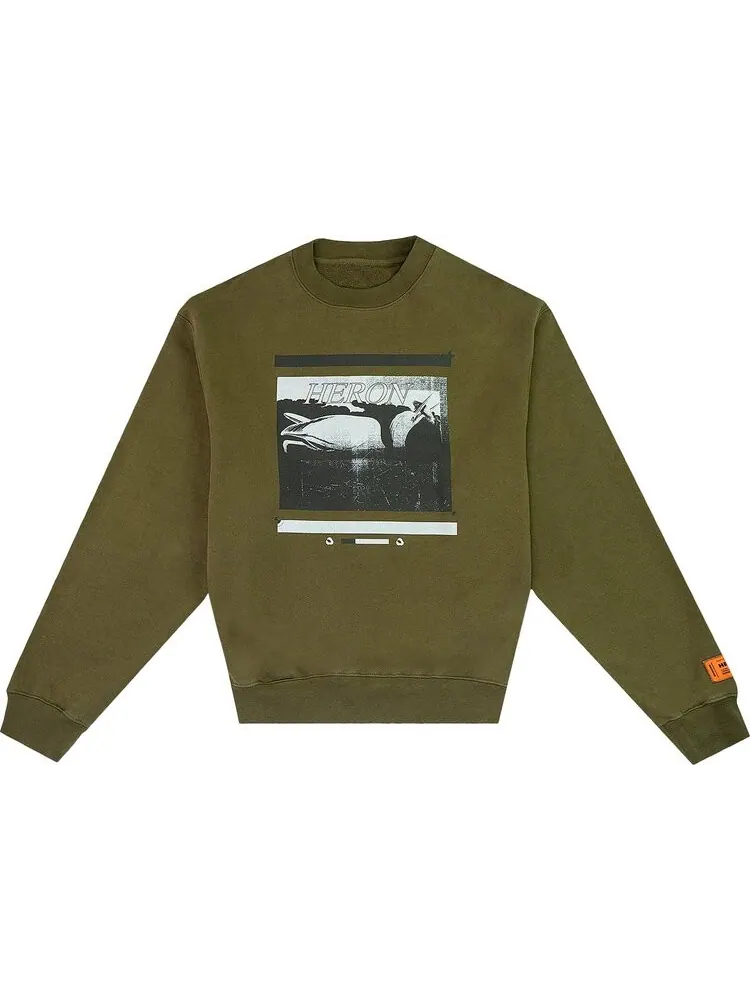 Толстовка Heron Preston Misprinted Heron Crewneck 'Dark Olive/Black' — зеленый
