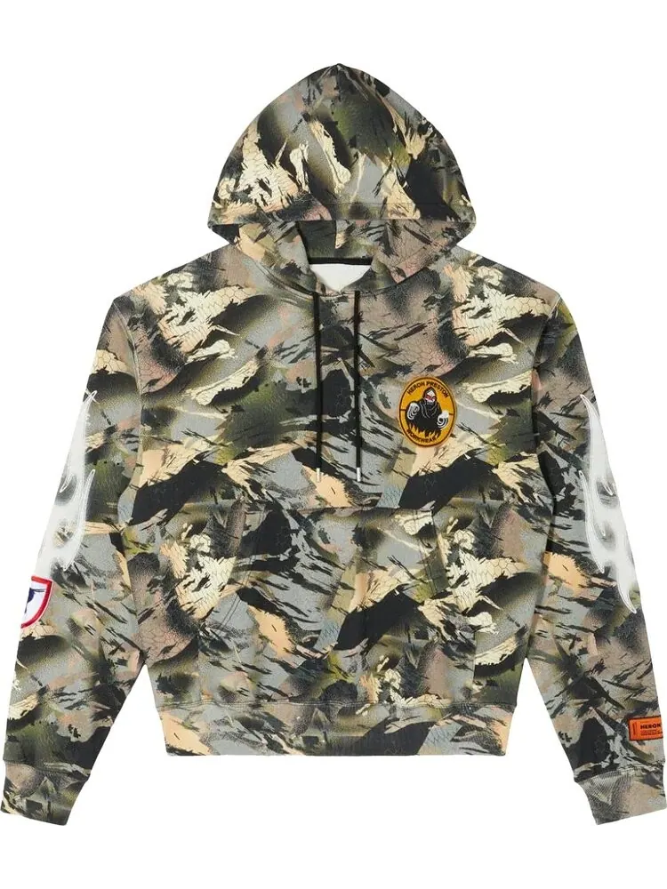 Худи Heron Preston Hoodie Camo Flaming Sleeve 'Camou Green' — зеленый