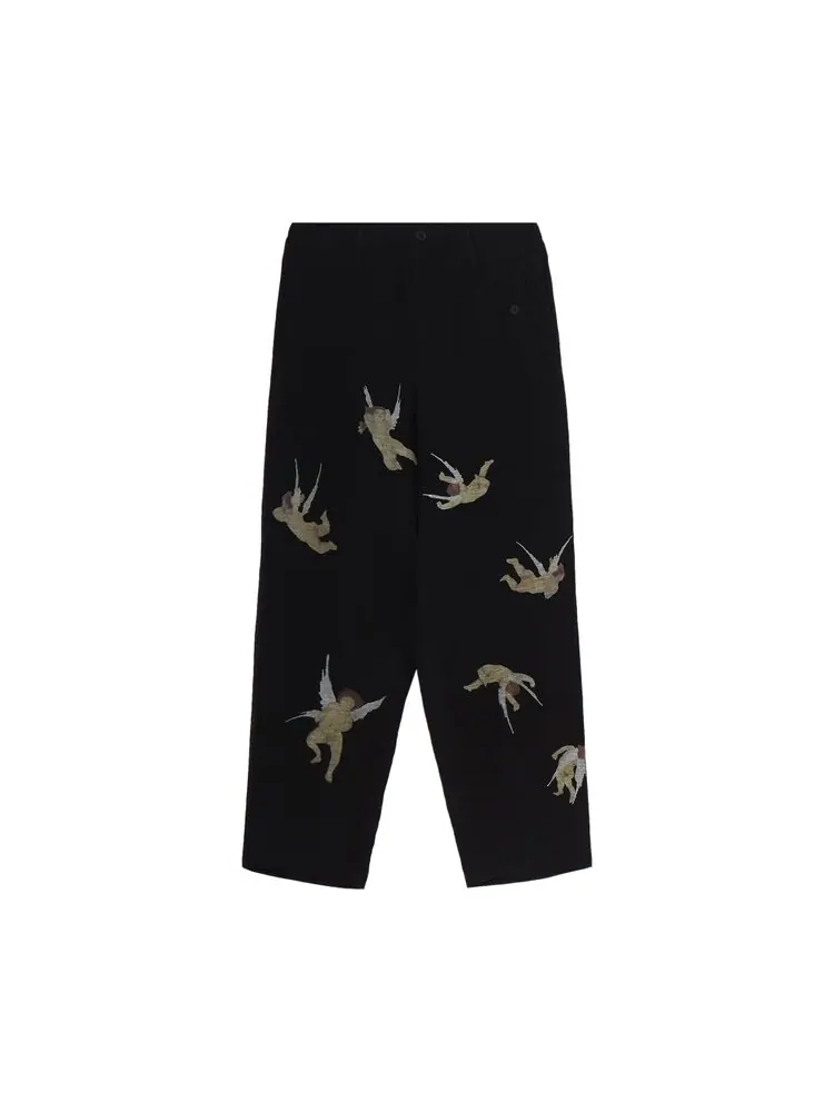 Брюки Yohji Yamamoto Angel Print Pants — черный