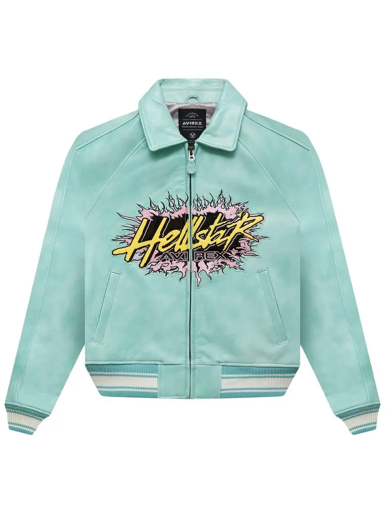 Куртка Hellstar Icon Leather Jacket 'Aqua Blue' — изображение 1 из 3, голубой синий