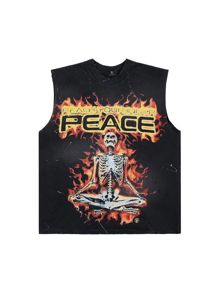 Футболка Hellstar Inner Peace Skeleton Sleeveless T-Shirt 'Black' — изображение 1 из 2, черный