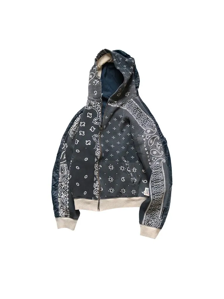 Худи Kapital Half-Quilted Bandana Zip-Up 'Black' — черный