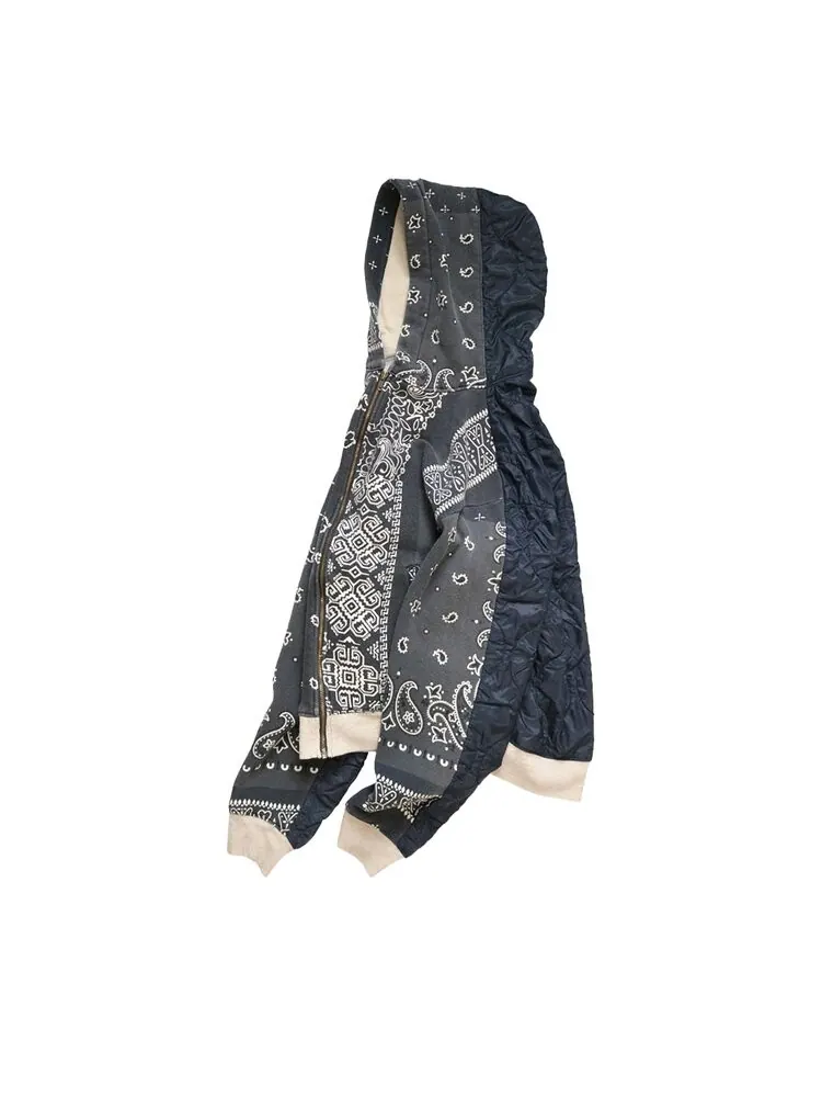 Худи Kapital Half-Quilted Bandana Zip-Up 'Black' — изображение 3 из 3, черный