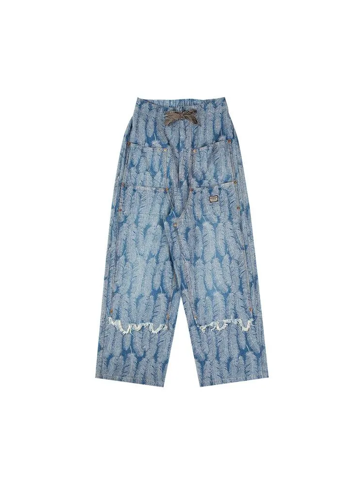 Брюки Kapital Magpie Denim With Knee Easy Baggy Pants