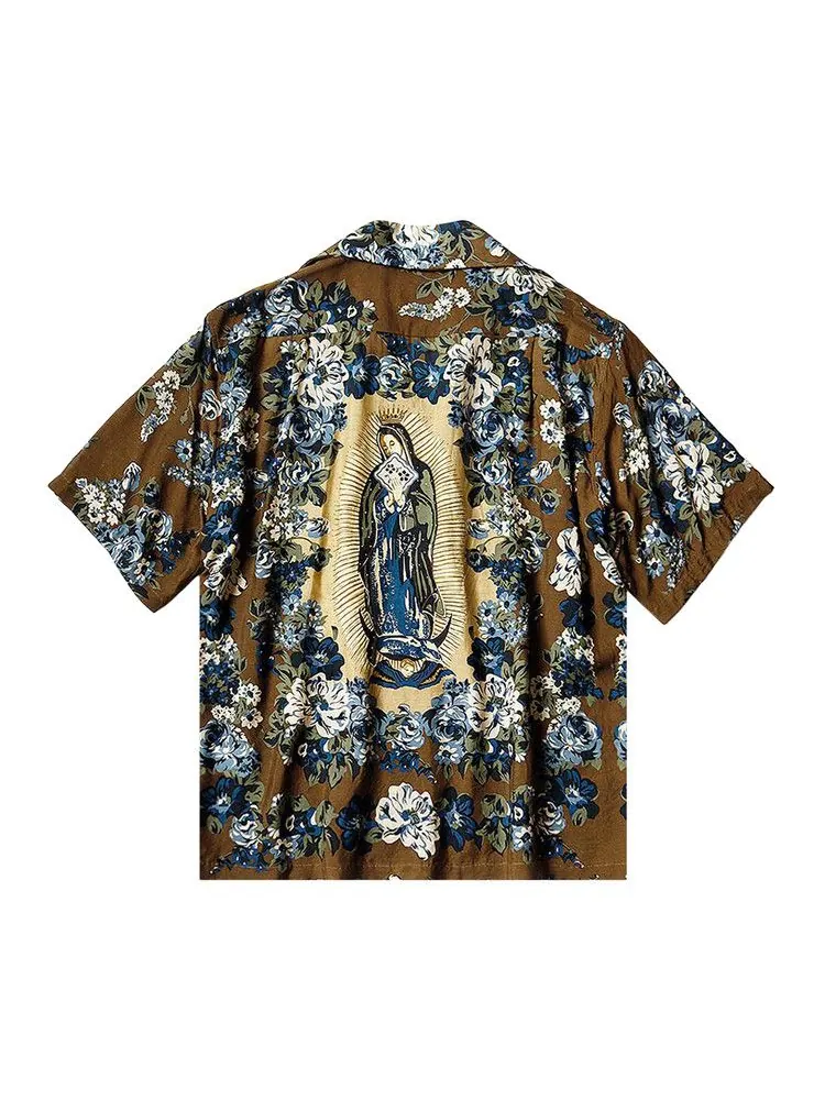 Рубашка Kapital Silk Rayon Champetre Maria Wrangle Collar Aloha Shirt — изображение 2 из 2, коричневый хаки