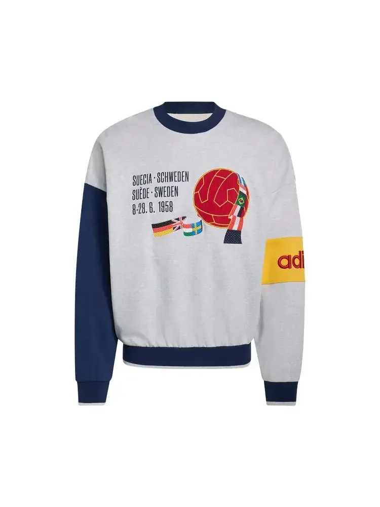Толстовка Adidas Sweden World Cup Crew Sweatshirt 'Light Grey Heather/Night Indigo/Bold' — изображение 1 из 1, серый
