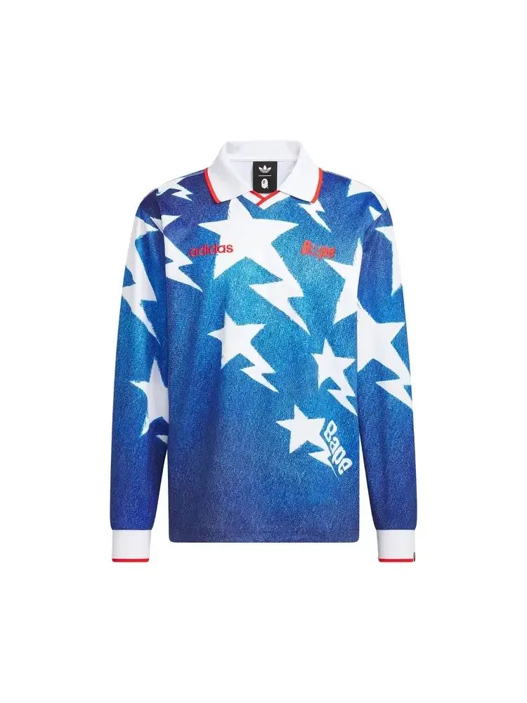 Футболка Adidas x BAPE LSL Star Jersey 'Medium Blue Denim' — изображение 1 из 2, синий