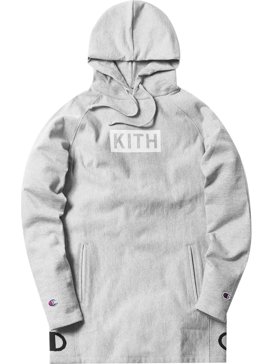 Худи Kith x Champion Extended Hoodie 'Heather Grey' — изображение 1 из 1, серый
