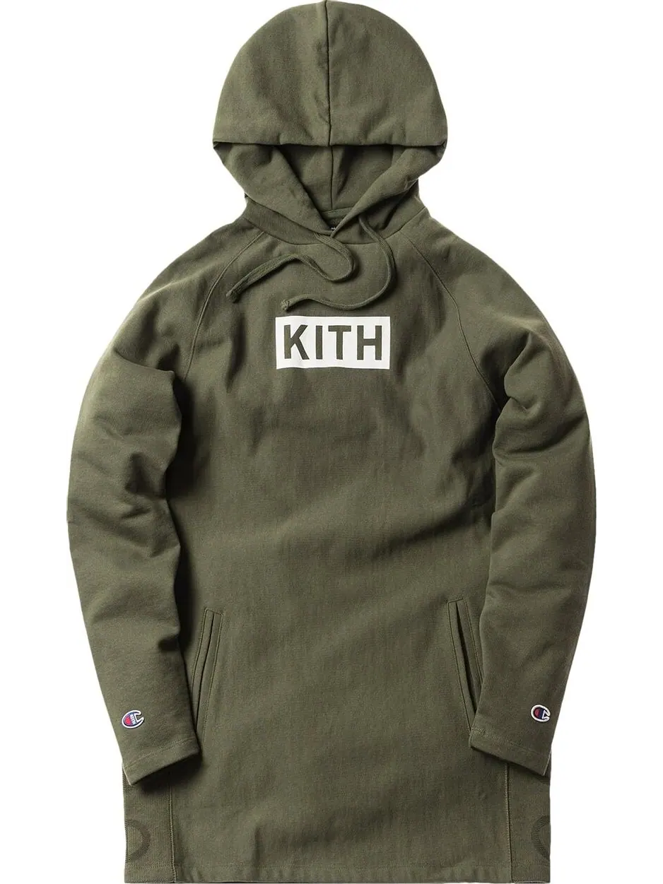 Худи Kith x Champion Extended Hoodie 'Olive' — изображение 1 из 1, зеленый