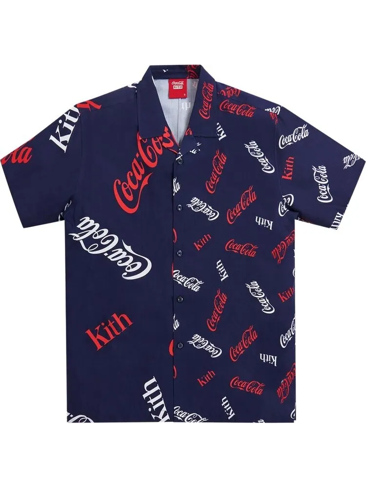 Рубашка Kith x Coca-Cola Printed Camp Collar Shirt 'Navy' — изображение 1 из 1, синий