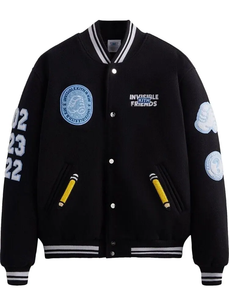Куртка Kith x Invisible Friends Manteco Wool Varsity Jacket 'Black' — изображение 1 из 1, черный