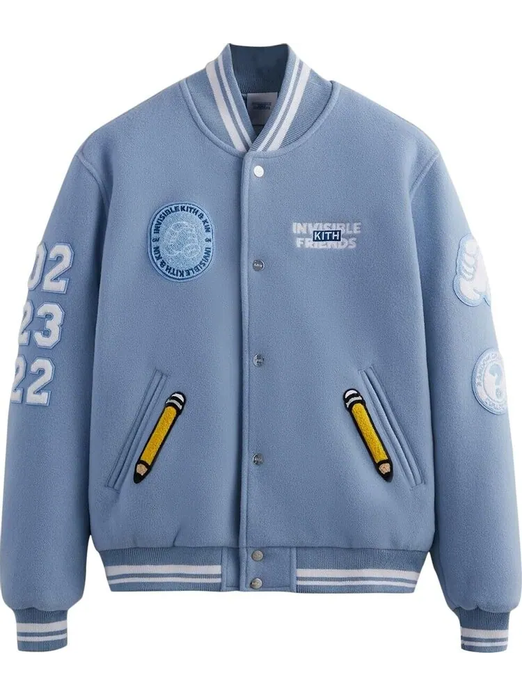 Куртка Kith x Invisible Friends Manteco Wool Varsity Jacket 'Larimar' — изображение 1 из 1, синий