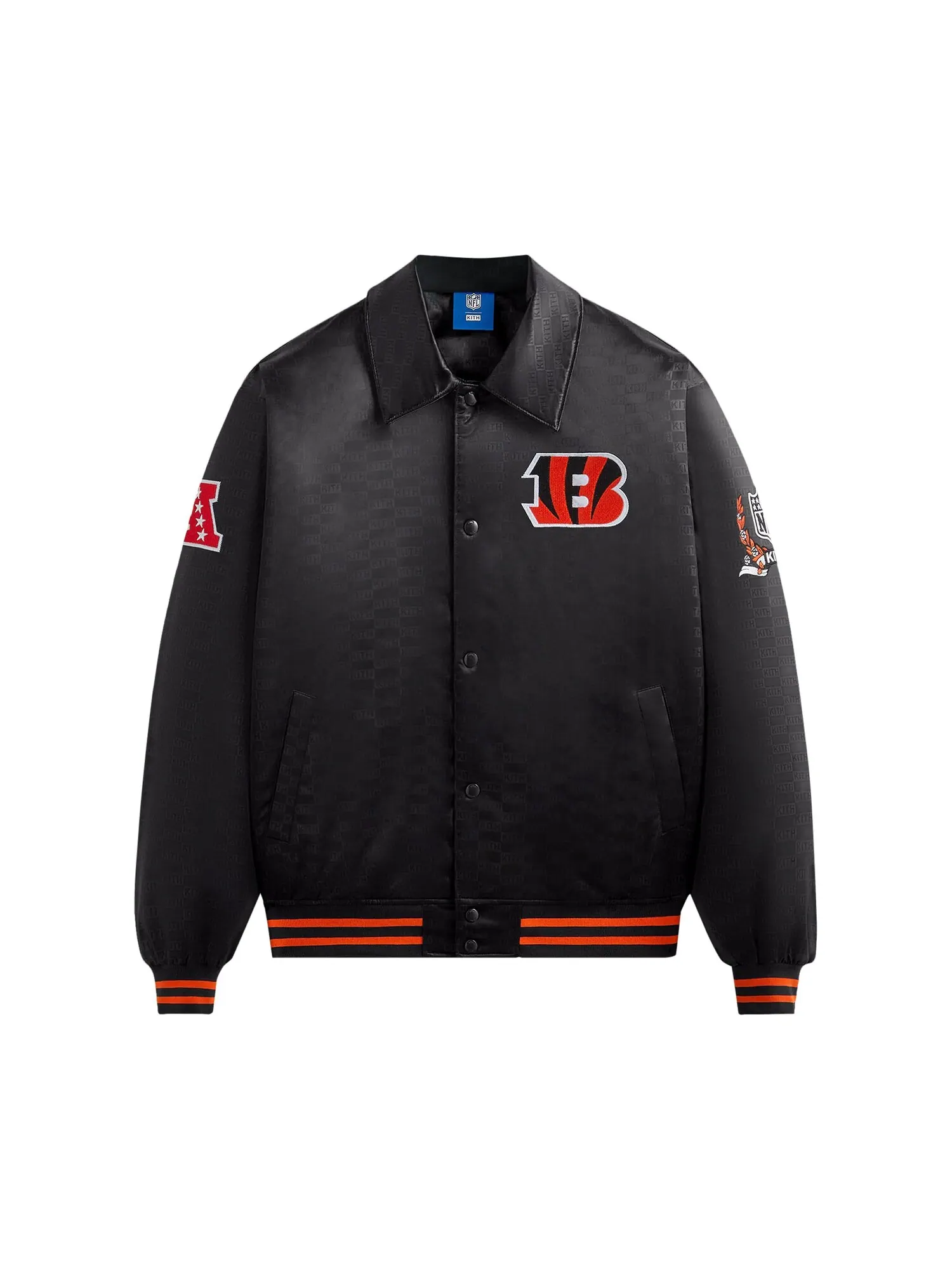 Kith For The NFL: атласный бомбер Bengals черного цвета — изображение 1 из 2, черный