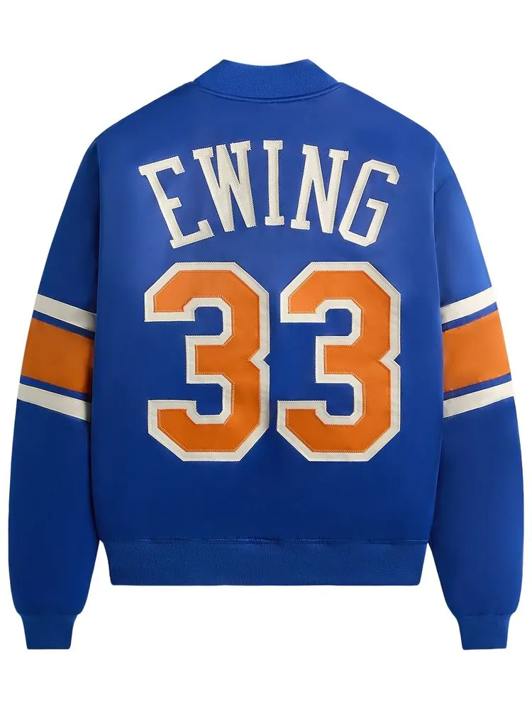 Классическая атласная куртка-бомбер Kith For The New York Knicks Патрика Юинга, модель — изображение 2 из 2, синий
